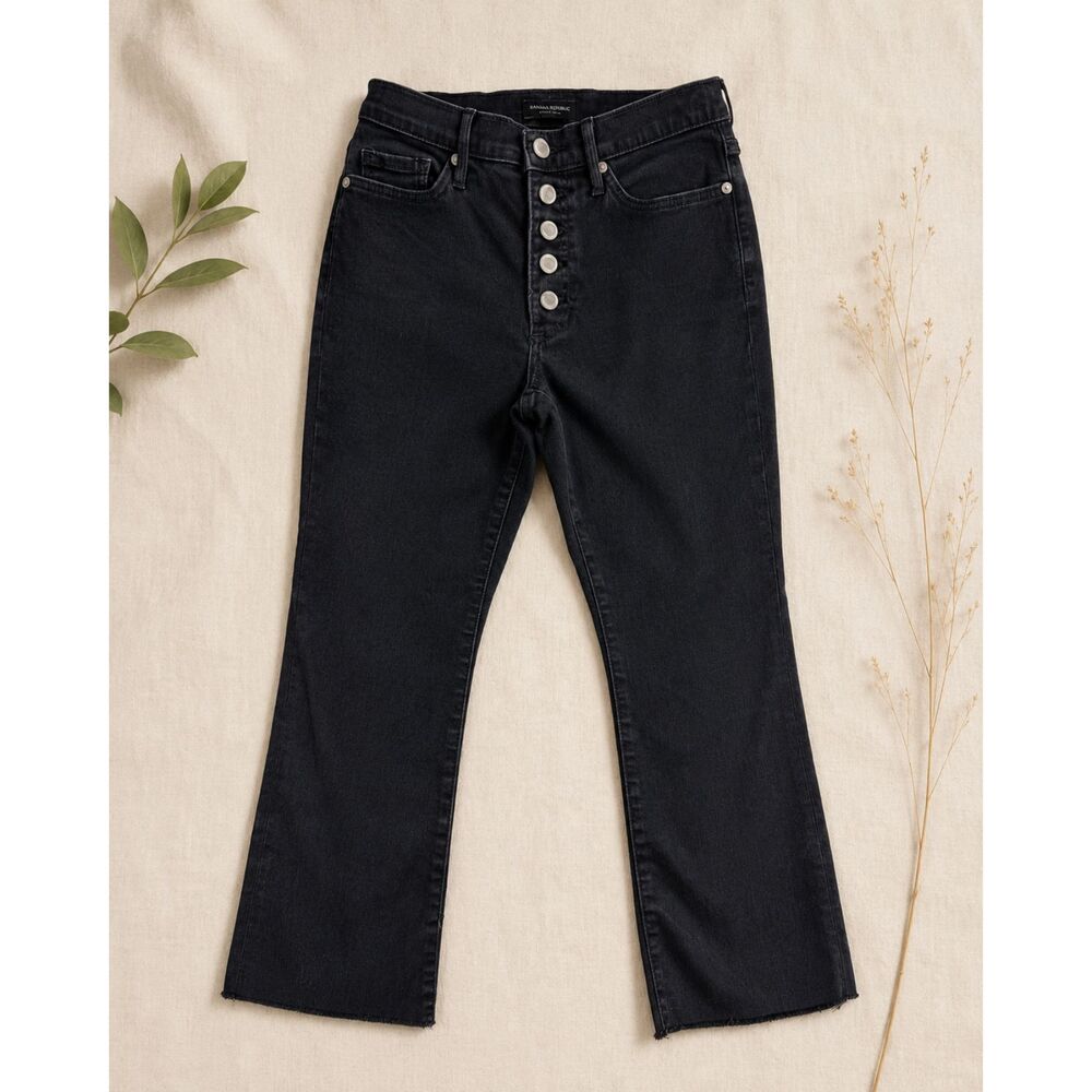 Banana Republic Luxe Sculpt Jeans Women’s 27P Black Crop Flare Button Fly